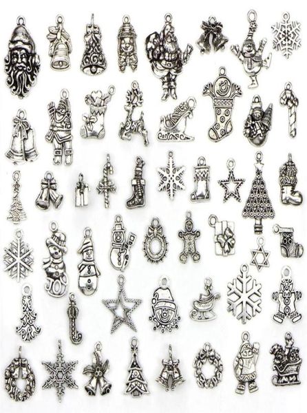 

assorted 50 designs christmas charms santa claus snowman elk snowflake tree pendant charm diy christmas jewelry gift making 50pcs 5160851, Black