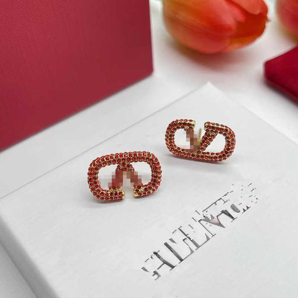 

fashion designer valentino v-letter red diamond black silver needle earrings for women's versatile and, Golden