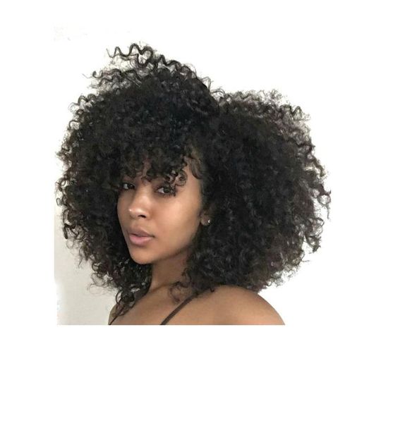 

new brazilian hair african ameri bob afro kinky curly wig simulation human hair curly wig with bang in stock4398672, Black
