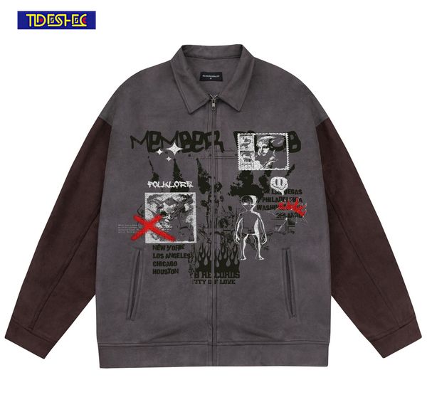 

mens jackets men streetwear abstract cartoon pattern print vintage coat oversized casual fashion autumn winter hip hop 230810, Black;brown