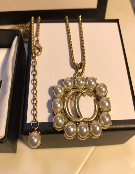 

fashion square alphabet pearl pendant necklace popcorn chain long sweater chain1453046, Silver