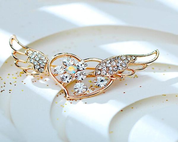 

lovely heart brooch scarf pins shiny crystal rhinestone angel wings brooch for women wedding bride brooches jewelry whole xmas5081844, Gray