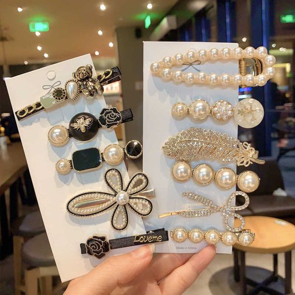 

5pcs women's hairpin side hair clip set designer pearl headwear bangs hairpin headpiece hair accessories hairwear duckbill clip, Slivery;white