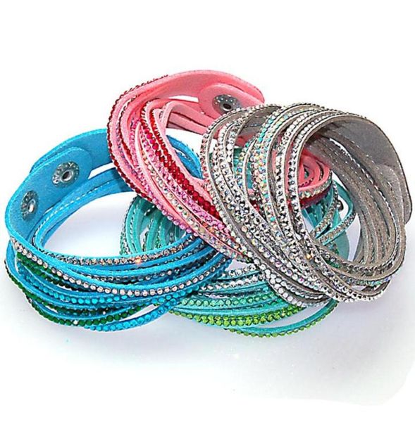 

new rhinestone bling crystal fashion wrap bracelet double wrap leather multi layer braceletcrytal wrap braceletsdouble wrapped b8006945, Golden;silver
