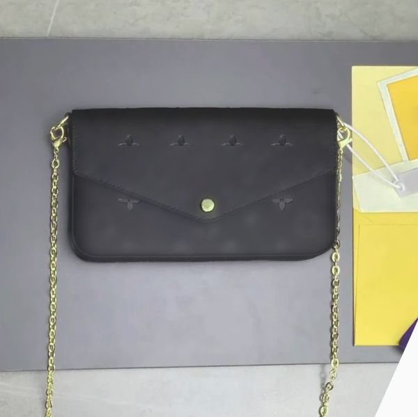 

3piece multi felicie pochette chain bags womens m61276 messenger envelope bag luxury designer tote men leather handbags brown flower cross b