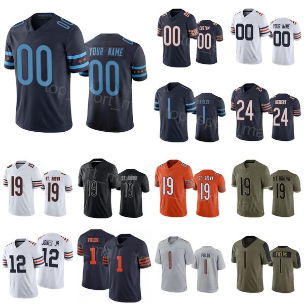 

men kids women football 1 justin fields jersey 24 khalil herbert 12 velus jones jr 25 trestan ebner 19 equanimeous st. brown 58 darnell wrig, Black;red