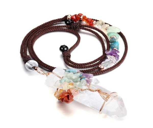 

pendant necklaces jovivi 7 chakra gemstone healing crystals tree of life necklace wire wrapped natural clear quartz crystal stone 1689218, Silver