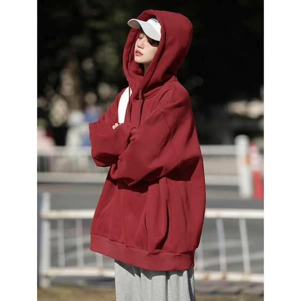 

womens hoodies sweatshirts hybskr women casual long sleeve hooded y2k harajuku streetwear autumn winter fleece warm large size 230809, Black