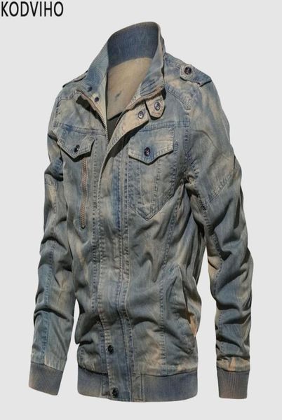 

denim blue jacket mens stand collar spring autumn coat plus size jeans outwear men 3d cotton overcoat retro brand clothing ceket m5995915, Black;brown