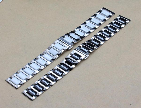

new black white ceramic watchband with stainless steel silver metal watch band strap bracelet fit smart watch s3 14mm 16mm 18mm 208461431, Black;brown