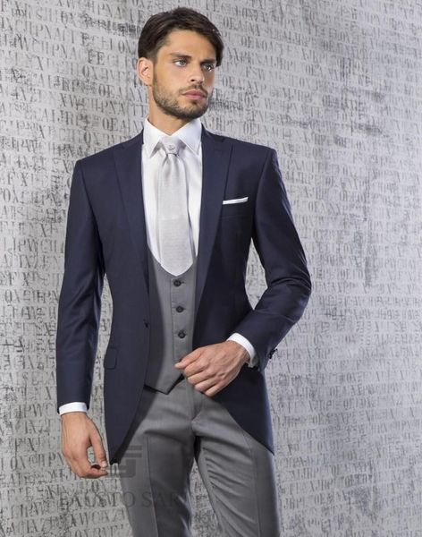 

customize design navy blue 3 piece suit men wedding tuxedos excellent groom tuxedos men business dinner prom blazerjacketpantst8137912, Black;gray