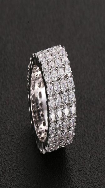 

13mm size 612 4 rows tennis ring copper gold silver cubic zircon iced out rings hip hop jewelry211582545817957233, Golden;silver