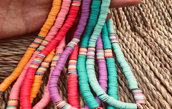 

chokers gycx 6mm beach heishi beads collar necklaces rainbow striped polymer clay strand surfer necklace choker for women girl7334528, Golden;silver