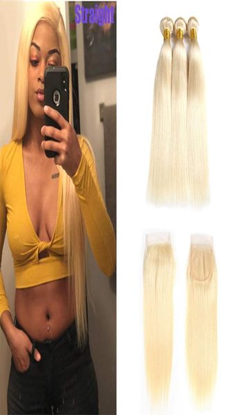 

new arrive raw brazilian virgin hair 3 bundles with closure 613 honey blonde straight 100 human hair weaves extensions with clos3890062, Black;brown