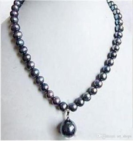 

78mm black tahitian pearl necklace shell pearl drop 18quot02067929, Silver