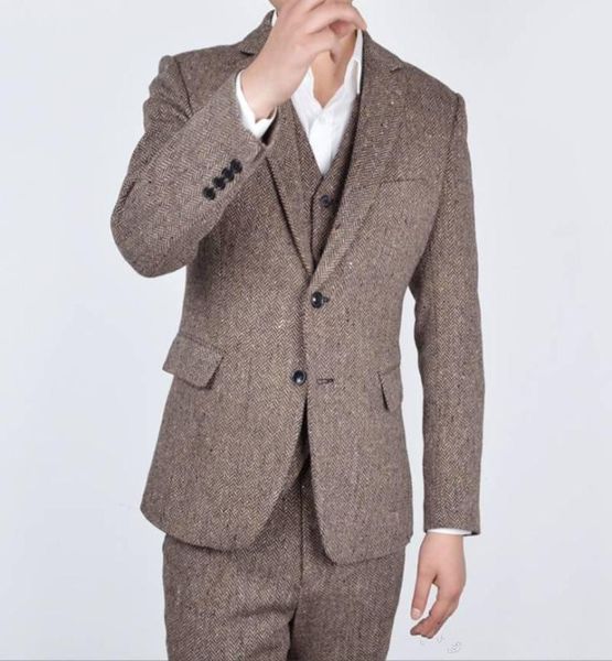 

new arrival two button tweed groom tuxedos notch lapel groomsmen mens wedding business prom suits jacketpantsvest 3307675485, Black;gray