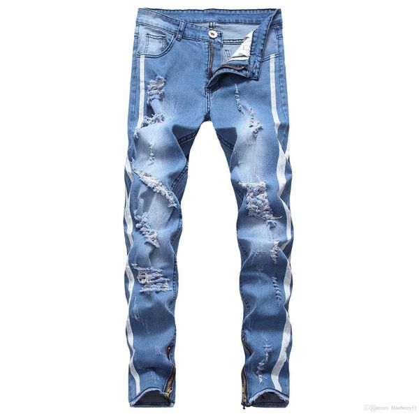 

2020 new fashion ripped jeans men hollow out printed beggar cropped pants man cowboys demin pants male1264664, Blue