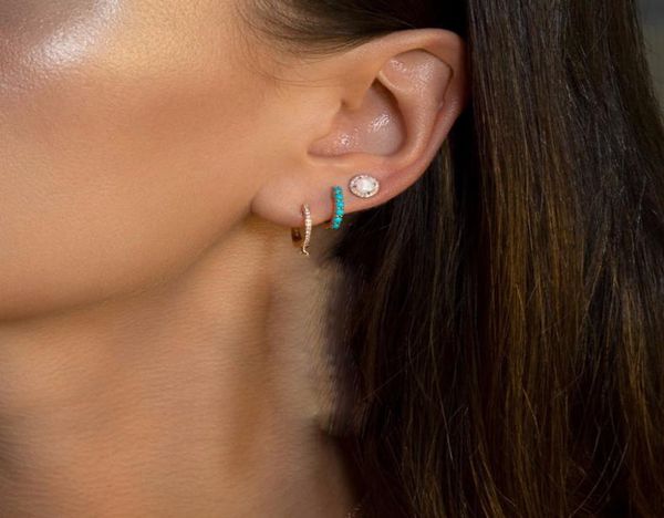 

925 sterling silver rhodium gold plated mini hoops paved blue nano turquoiose gemstone elegance minimal huggie hoop fine silver le9526717, Golden;silver