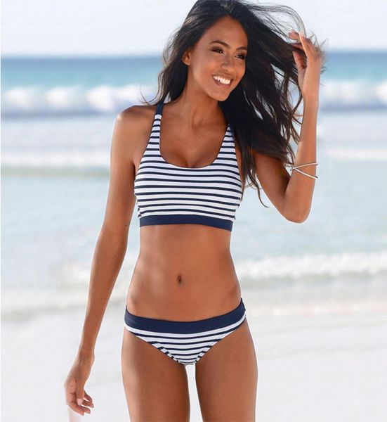 

2020 push up bikini set swimsuit female swimwear women striped bathing suit cross strap tank crop bikinis padded beach4944475
