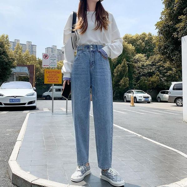 

blue high waist jeans woman loose autumn winter denim pants women plus size jean trousers casual korean straight women039s5455895