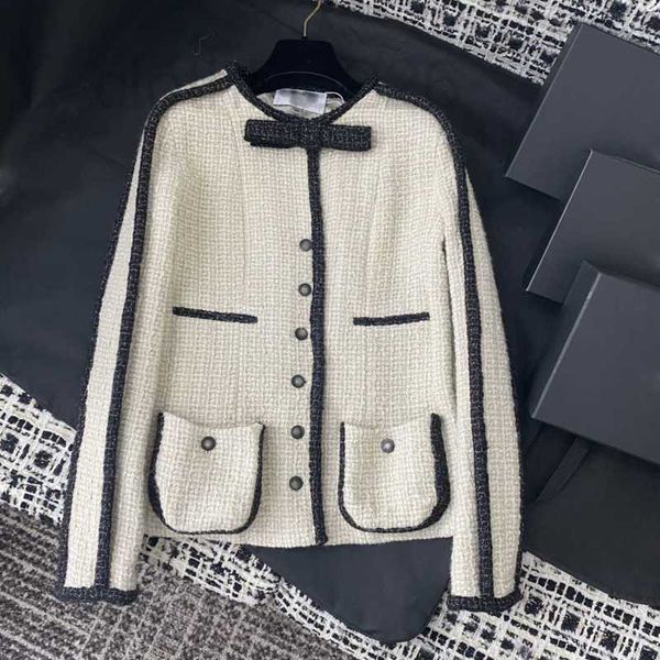 

women's jackets designer 2023 early autumn new small fragrant wind contrast bow style reduced age sweet woolen coat cfdj, Black;brown