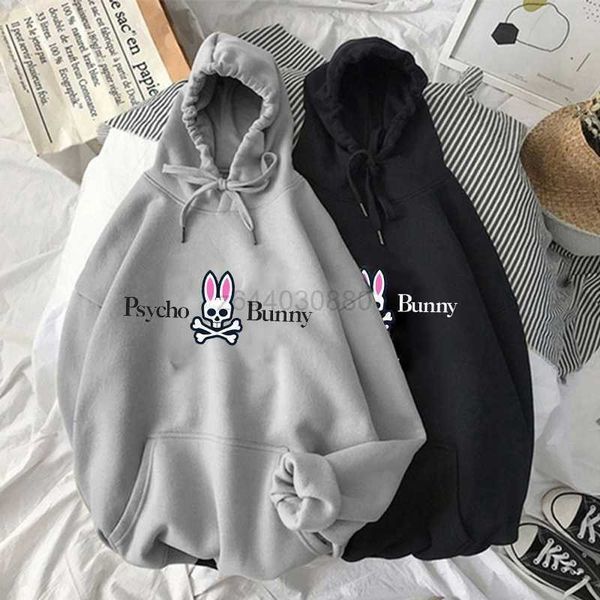 

men's hoodies sweatshirts women's psycho skeleton bunny letters print sport design drawstring hoodie harajuku hooded hoody street, Black