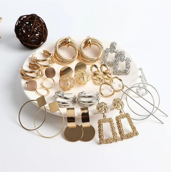 

fashion geometry stud earrings jewelry for women party gift mix style gold silver color whole 20pairlot9328050, Golden;silver