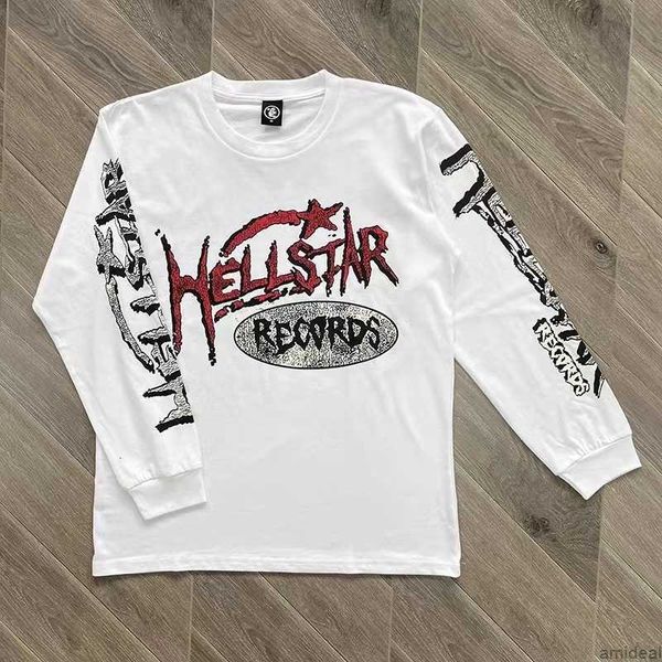 

men's hoodies sweatshirts hellstar t-shirt american high street classic flame letter print hellstar casual loose men women long sleeve, Black