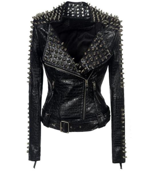 

women studded stitching motorcycle leather jackets women039s long sleeved rock fashion personality leather jackets outwear4371332, Black