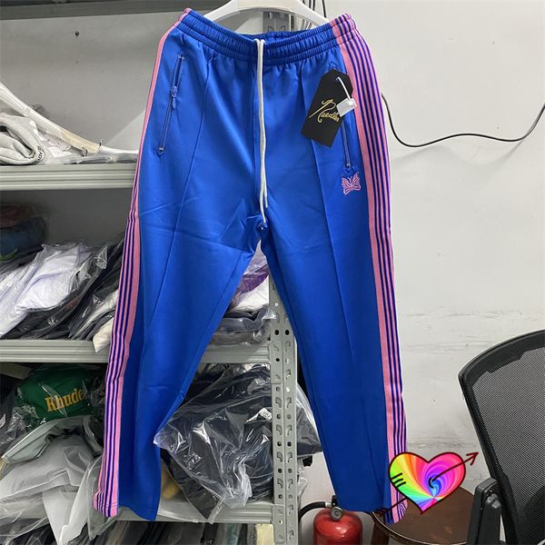 

mens pants blue needles men women pink stripe butterfly track narrow sweatpants high street awge trousers 230809, Black