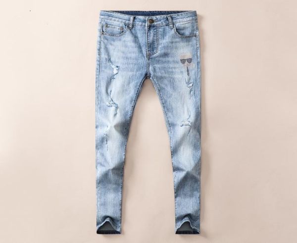

21s mens designer summer stylish simplicity breathable slimleg jeans corrugate tear denim pants fashion club clothing for male hi6893168, Blue