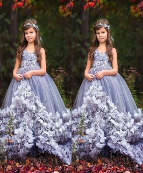 

2020 princess girls pageant dresses v neck sleeveless lace 3d appliques flowers tiered tulle kids flower girls dress birthda8985242, White;red