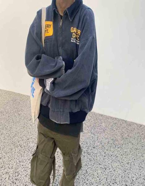 

bmc galery dept washed used overalls denim jacket print badge loose md1485003, Black