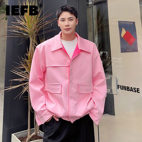 

mens jackets iefb autumn casual jacket simple trend lapel men korean fashion turndown collar long sleeve male coat pink 9a5140 230810, Black;brown