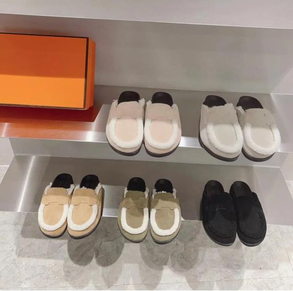 

go mule slippers luxury designer autumn and winter styles women boston clogs mules sandal fashion slide baotou thick sole half slippers leat, Black