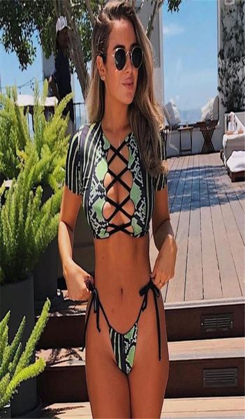 

bikini swimwear women short sleeve snake print bikini 2020 female swimsuit stripe twopieces string set bathing suit4126244