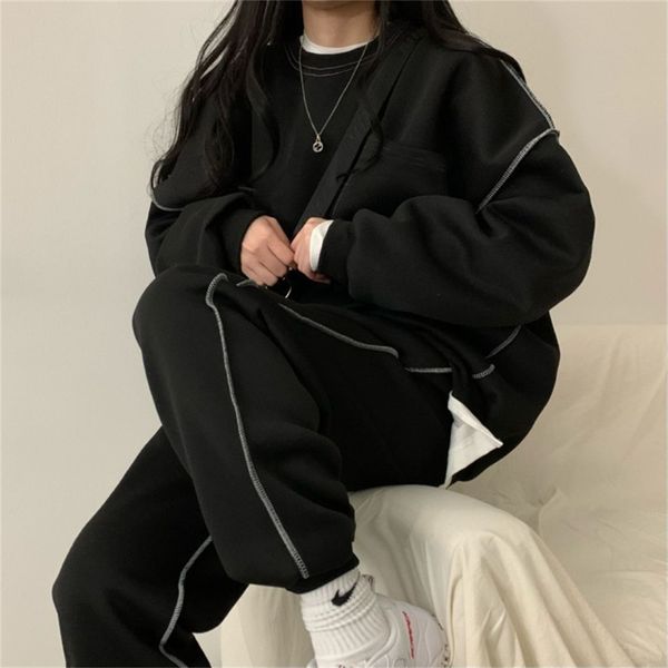 

women's tracksuits spring women cotton sweatshirt suit oversized sets female loose long pants suits short conjuntos de pantaln 230810, Gray