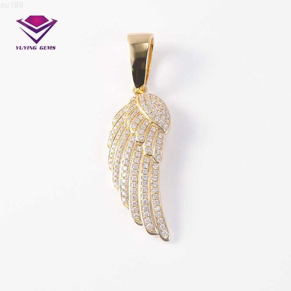 

customized pendant d color vvs moissanite pendant passed diamond tester 14k yellow gold wing pendant hip hop jewelry, Silver