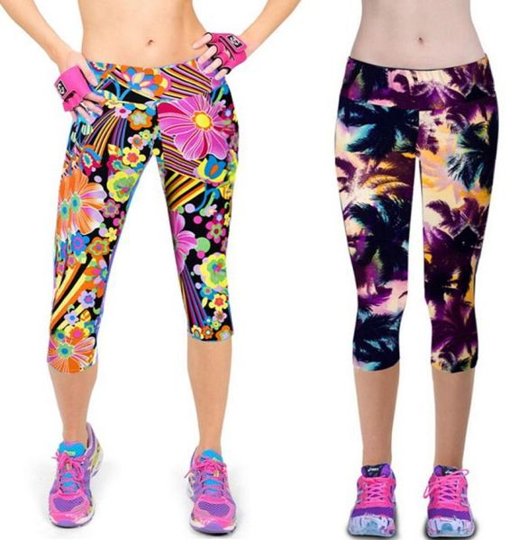 

new arrival summer women capri leggings printing midcalf 34 fitness leggins capri pants7518085, Black