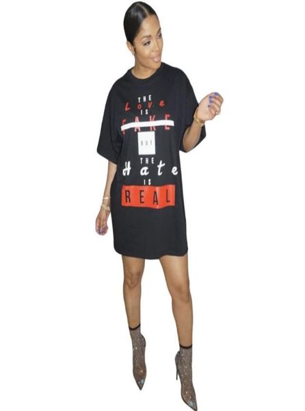 

fashion letter slogan print tee shirt dress short summer dresses for women clothes casual loose t shirt4663695, Black;gray