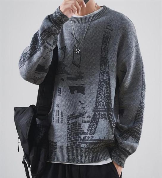 

print sweater men knitted casual sweater harajuku oversize fashion loose korean autumn winter pullovers men clothing 5xl266h1347629, White;black
