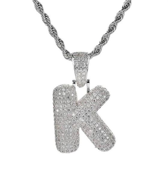 

silver 26 letters for choice bubble letter pendant necklace with micro pave cubic zirconia hip hop chain necklace for men j7110046