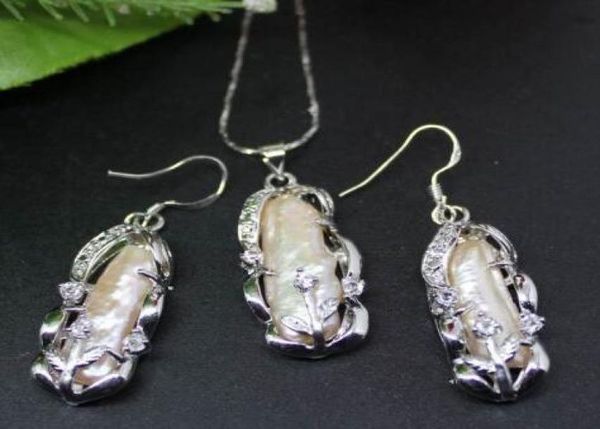 

fashion jewelry natural pink biwa pearl pendant necklace earrings a set3941598, Silver
