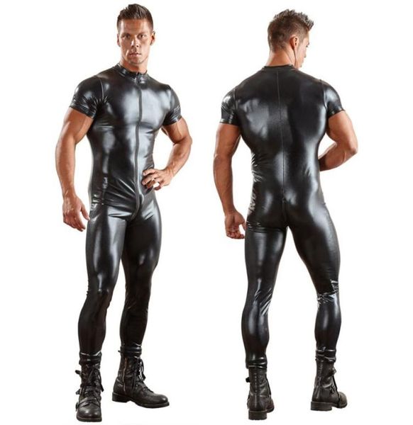 

lingerie gay men039s bondage fetish stretch pvc look latex spandex jumpsuit bodysuit n9495926711, Black;brown