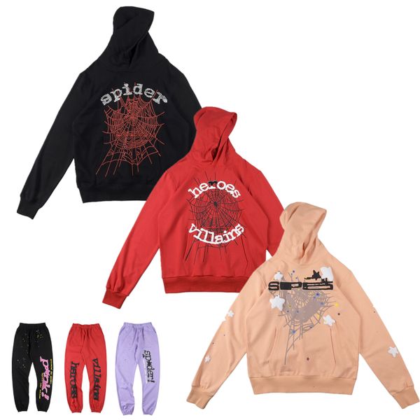 

spider hoodie sp5der pink hoodies designer puff print sweatpants set thickened terry cloth high street tide athleisure stamping foam printin, Black