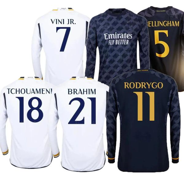 

23 24 long sleeve real madrids finals football shirt soccer jerseys rodrgo bellingham 2023 football vini jr tchouameni camavinga valverde mo, Black;yellow
