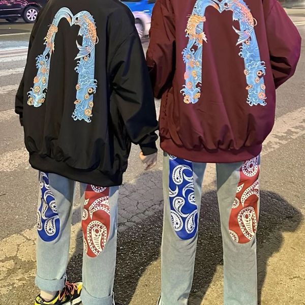 

womens jackets dragon fish embroidered baseball jersey coat couple all match korean style clothes women casual loose jacket coats 230809, Black;brown