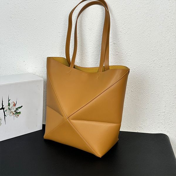 

cowhide shopping bag folding handbag two straps sewing texture geometric lines square storage fashion open style women's bags 5a high q