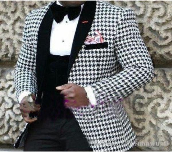 

houndstooth men 3 piece suit wedding tuxedos excellent groom tuxedos with black shawl lapel men business prom blazerjacketpants9938945, Black;gray