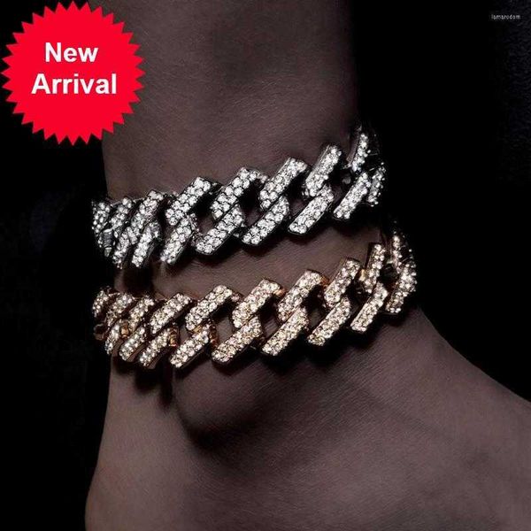 

anklets 20mm punk iced out chunky cuban link chain for women bling rhinestones thick ankle bracelet hip hop foot jewelry, Red;blue